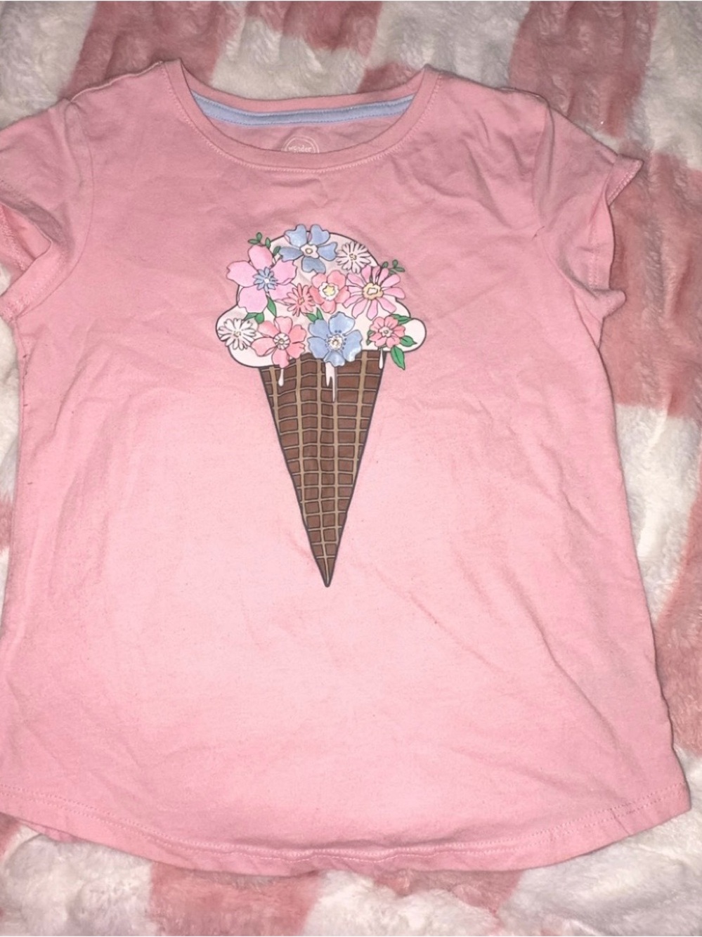 wonder nation Pink Floral Ice Cream Cone Short Sleeve Tee